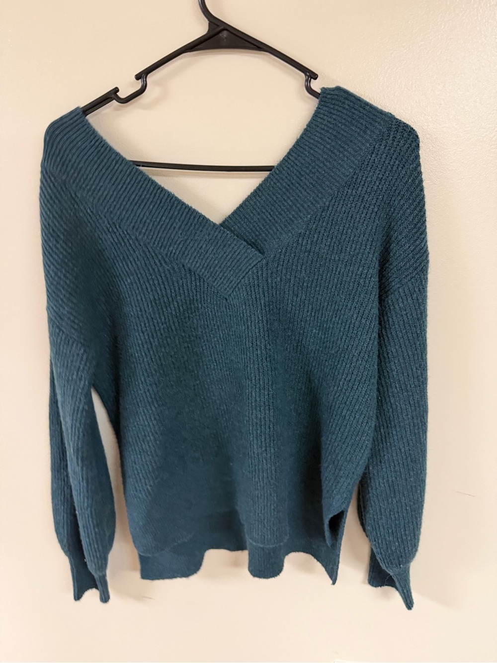 Pink Rose Teal V-Neck Ribbed Women's Sweater